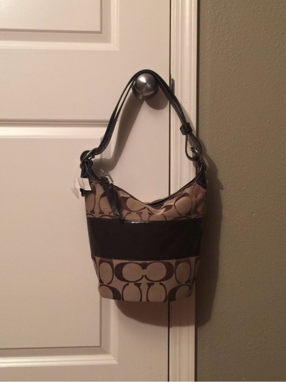 Coach Signature Canvas Shoulder Bag in Brown and Black